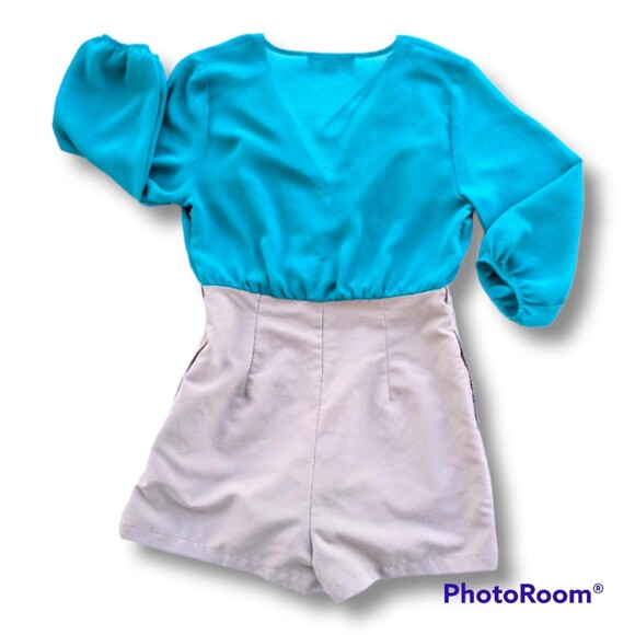 Forever 21 Medium Faux Wrap Style Romper -Color Bock-Sheer-Pockets-Minimal - Picture 5 of 6